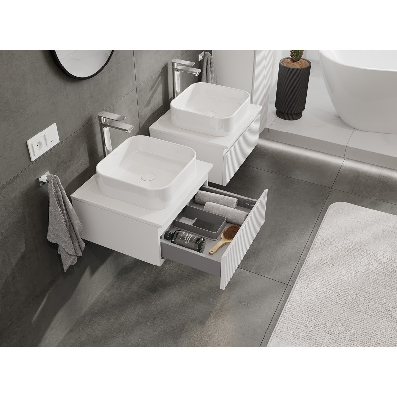 Mexen Rivel bathroom vanity cabinet 50 cm with countertop, 1 drawer, grooved, matte white - 91A20-05023-1-BFC01