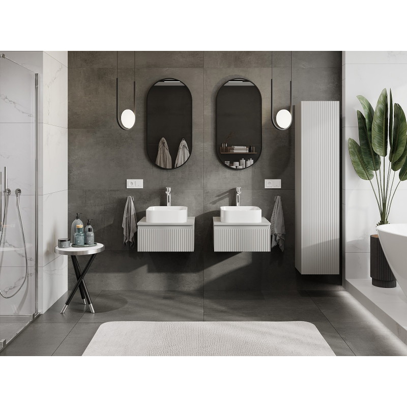 Mexen Rivel bathroom cabinet under sink 50 cm with countertop, 1 drawer, grooved, matte gray - 91A20-05023-1-BFC62