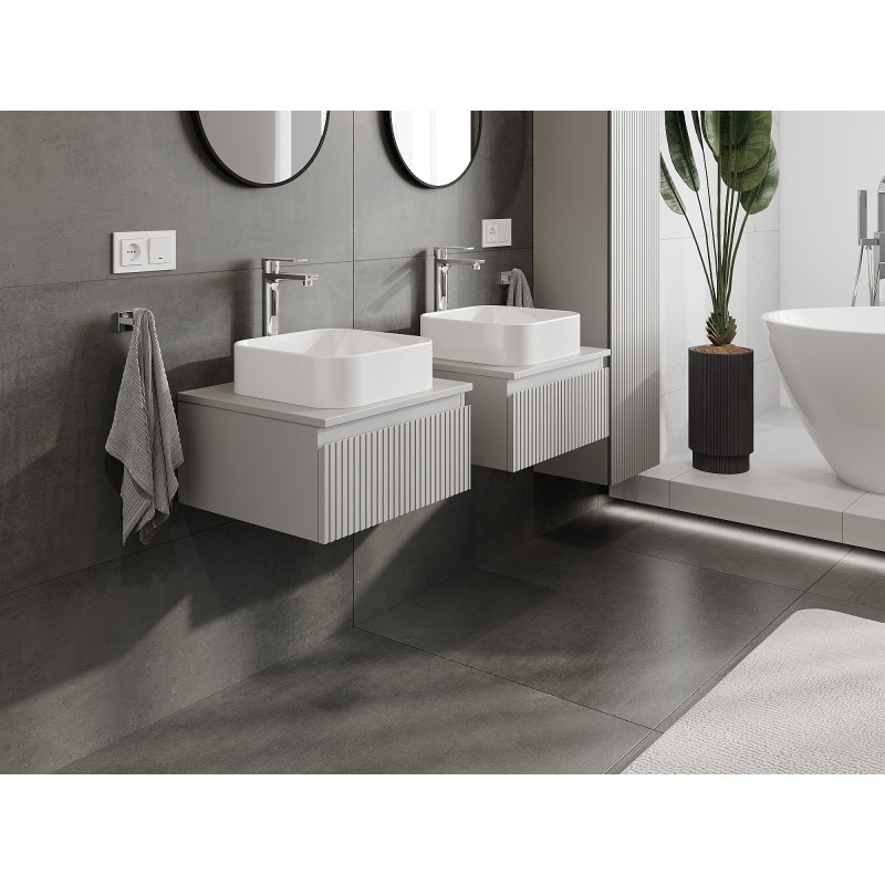 Mexen Rivel bathroom cabinet under sink 50 cm with countertop, 1 drawer, grooved, matte gray - 91A20-05023-1-BFC62