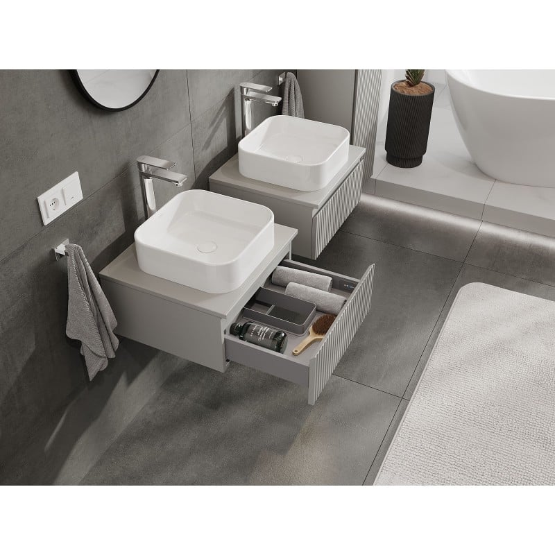 Mexen Rivel 50 cm Washbasin Cabinet with Countertop, 1 Drawer, Fluted, Grey Matte - 91A20-05023-1-BFC62