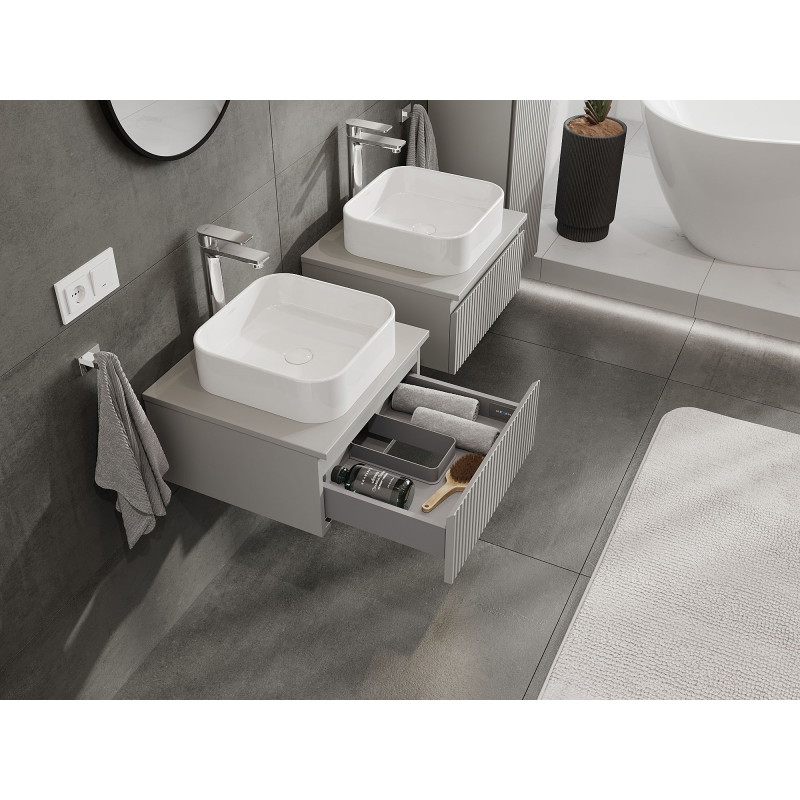 Mexen Rivel bathroom cabinet under sink 50 cm with countertop, 1 drawer, grooved, matte gray - 91A20-05023-1-BFC62