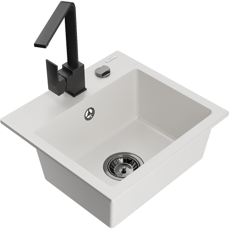 Mexen Milo 1-bowl granite kitchen sink with Rita faucet, white - 6505-20-670300-70