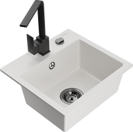 Mexen Milo 1-compartment granite sink with a kitchen mixer tap Rita, White - 6505-20-670300-70