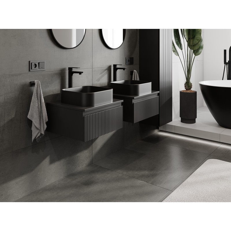 Mexen Rivel bathroom cabinet under washbasin 50 cm with top, 1 drawer, grooved, matte black - 91A20-05023-1-BFC71
