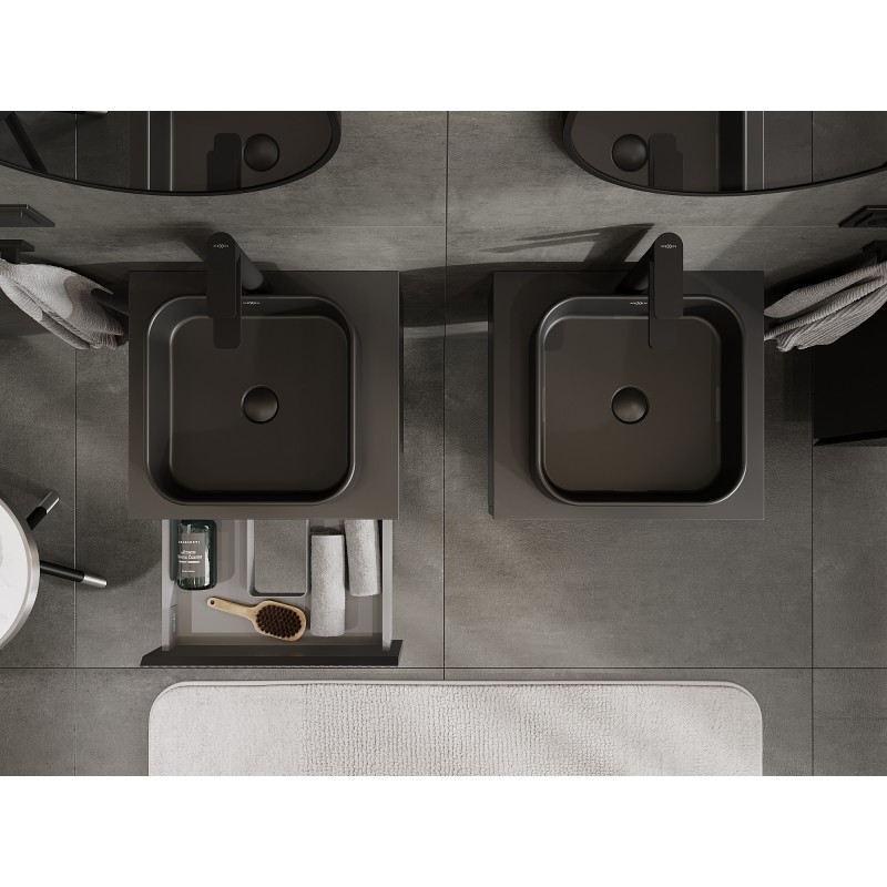 Mexen Rivel bathroom cabinet under washbasin 50 cm with top, 1 drawer, grooved, matte black - 91A20-05023-1-BFC71