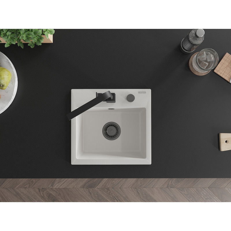 Mexen Milo 1-bowl granite sink with Rita kitchen tap, white - 6505-20-670300-70