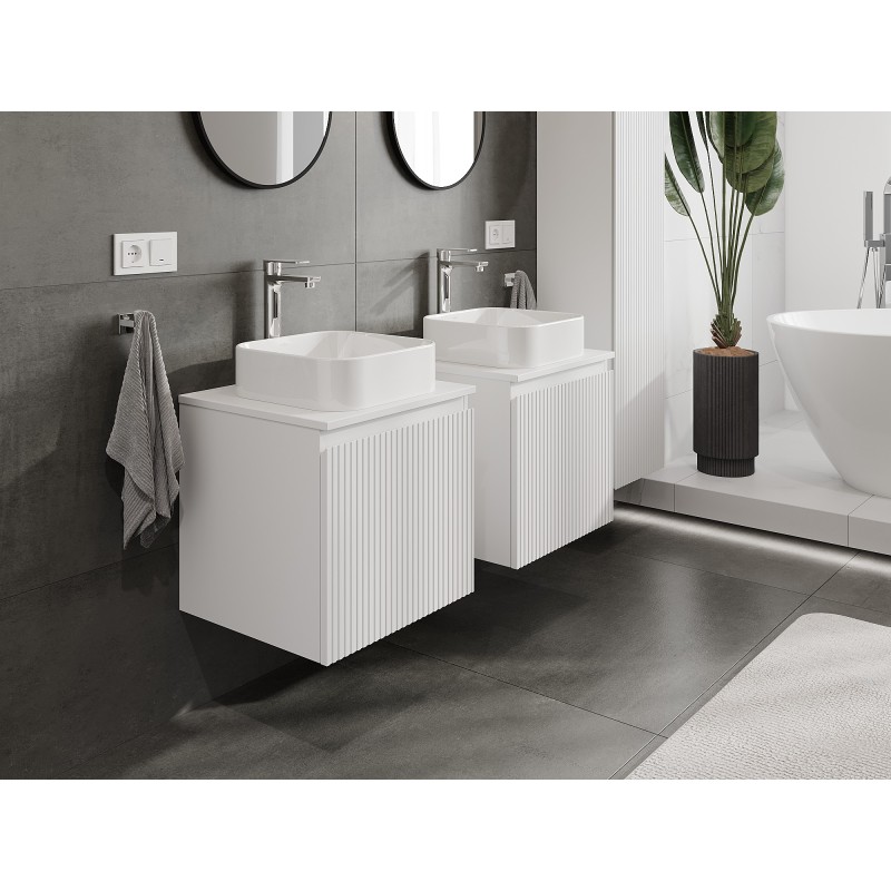 Mexen Rivel bathroom cabinet for washbasin 50 cm with countertop, 1 drawer, grooved, white matt - 91A20-05047-1-BFC01