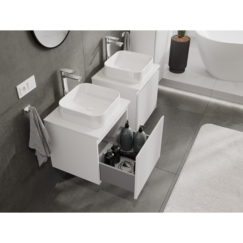 Mexen Rivel bathroom cabinet for washbasin 50 cm with countertop, 1 drawer, grooved, white matt - 91A20-05047-1-BFC01