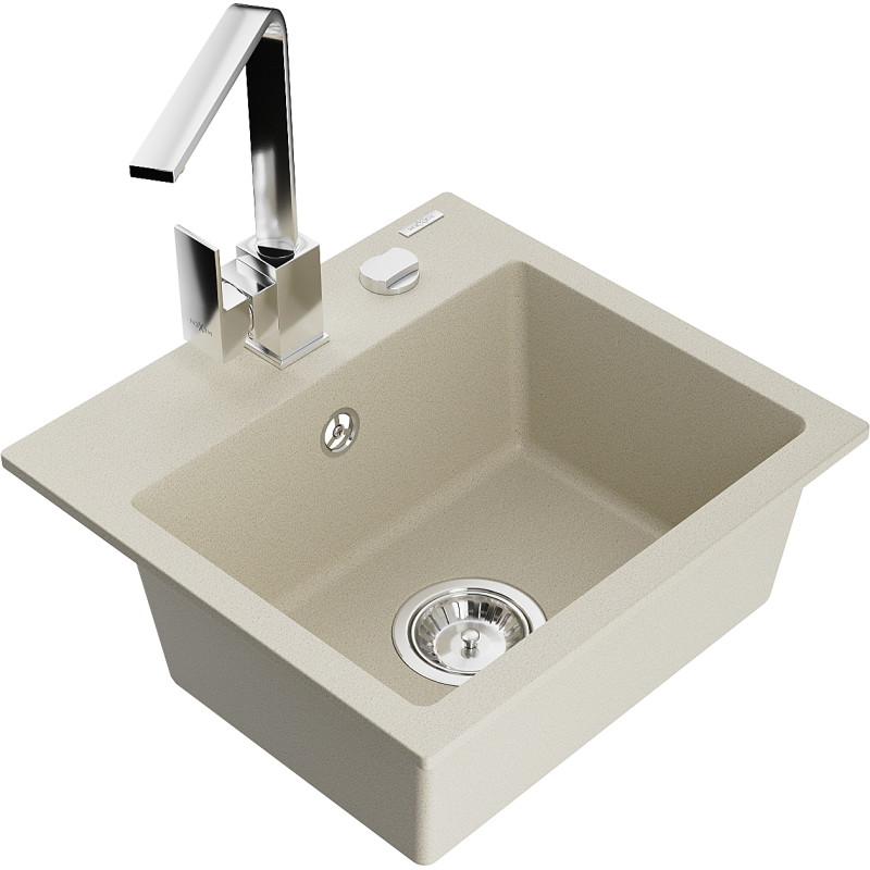 Mexen Milo granit sink 1-bowl with Rita kitchen faucet, beige - 6505-69-670300-00