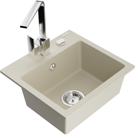 Mexen Milo 1-compartment granite sink with a kitchen mixer tap Rita, Beige - 6505-69-670300-00