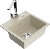Mexen Milo 1-compartment granite sink with a kitchen mixer tap Rita, Beige - 6505-69-670300-00