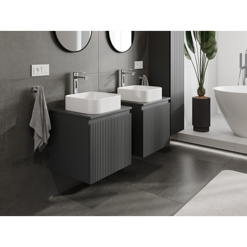 Mexen Rivel bathroom cabinet for under-sink 50 cm with countertop, 1 drawer, grooved, matte graphite - 91A20-05047-1-BFC66