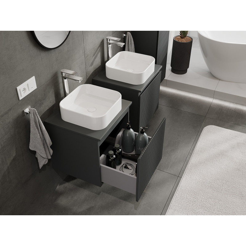 Mexen Rivel bathroom cabinet for under-sink 50 cm with countertop, 1 drawer, grooved, matte graphite - 91A20-05047-1-BFC66