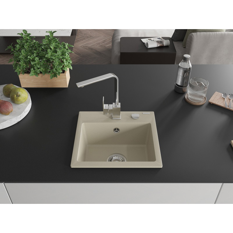 Mexen Milo 1-bowl granite sink with Rita kitchen faucet, beige - 6505-69-670300-00