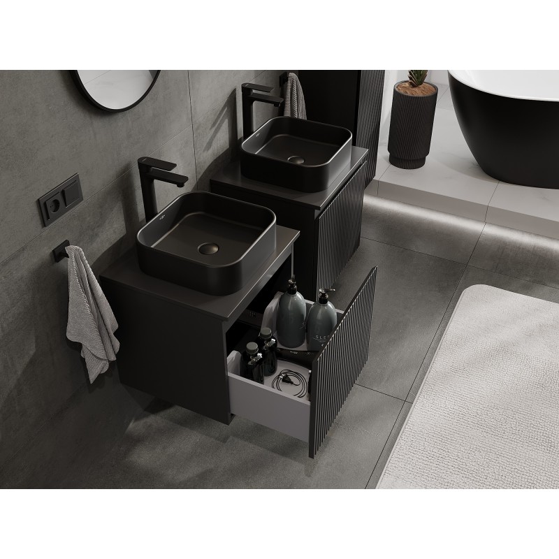 Mexen Rivel 50 cm Bathroom Cabinet with Countertop, 1 Drawer, Grooved, Black Matte - 91A20-05047-1-BFC71