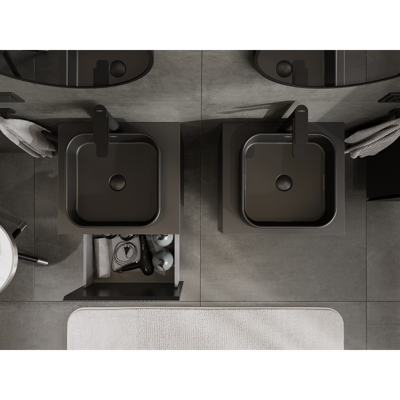 Mexen Rivel 50 cm Bathroom Cabinet with Countertop, 1 Drawer, Grooved, Black Matte - 91A20-05047-1-BFC71