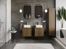 Mexen Rivel 50 cm Bathroom Cabinet with Countertop, 1 Drawer, Grooved, Walnut - 91A20-05047-1-BFC86