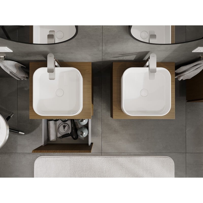 Mexen Rivel 50 cm Bathroom Cabinet with Countertop, 1 Drawer, Grooved, Walnut - 91A20-05047-1-BFC86