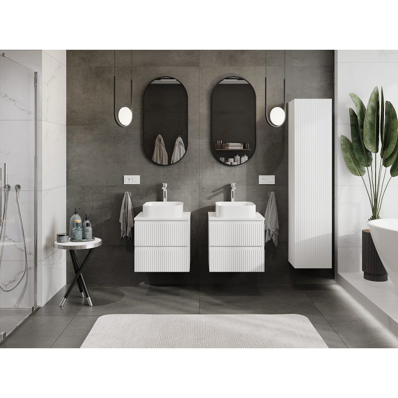 Mexen Rivel bathroom vanity cabinet 50 cm with countertop, 2 drawers, grooved, matte white - 91A20-05047-2-BFFC01