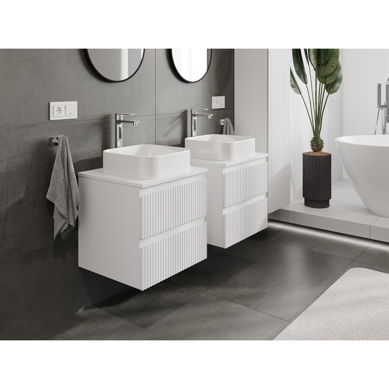 Mexen Rivel bathroom vanity cabinet 50 cm with countertop, 2 drawers, grooved, matte white - 91A20-05047-2-BFFC01