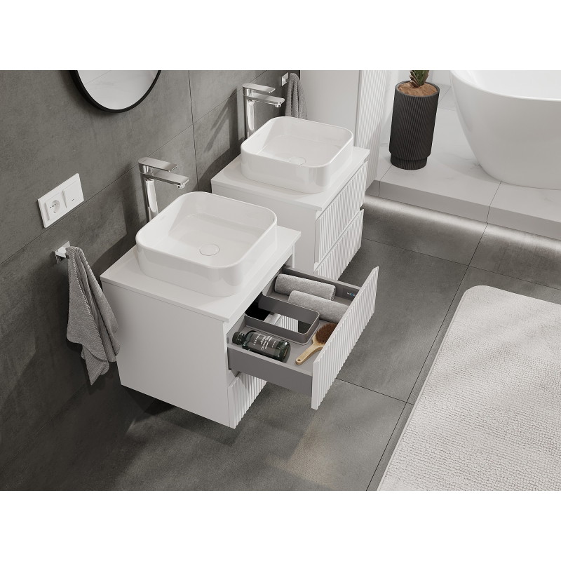 Mexen Rivel bathroom vanity cabinet 50 cm with countertop, 2 drawers, grooved, matte white - 91A20-05047-2-BFFC01