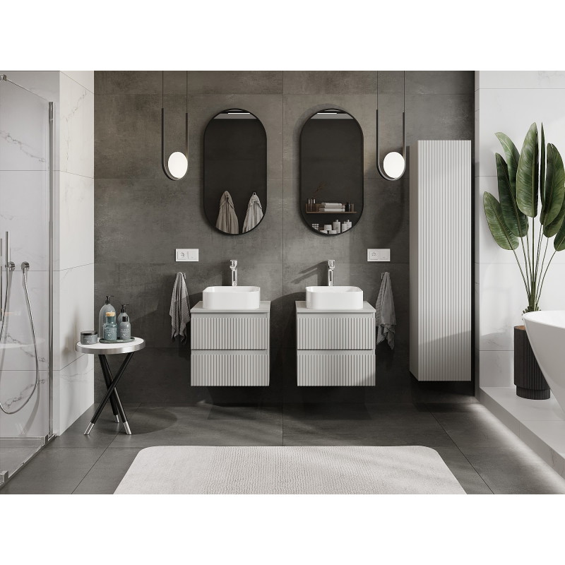 Mexen Rivel 50 cm Undersink Bathroom Cabinet with Countertop, 2 Drawers, Fluted, Matte Gray - 91A20-05047-2-BFFC62