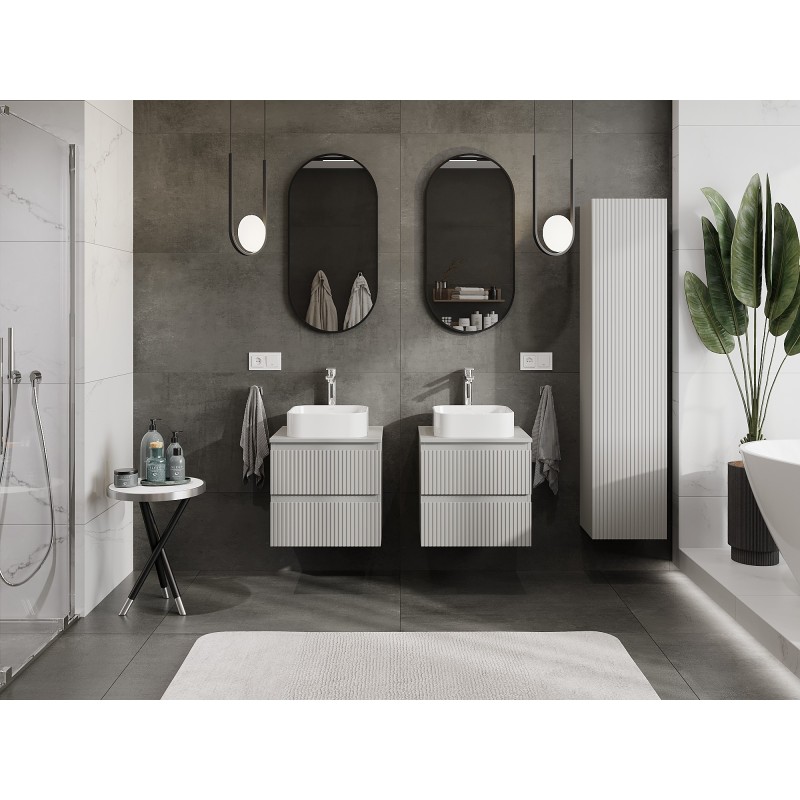 Mexen Rivel bathroom cabinet under sink 50 cm with countertop, 2 drawers, grooved, matte grey - 91A20-05047-2-BFFC62