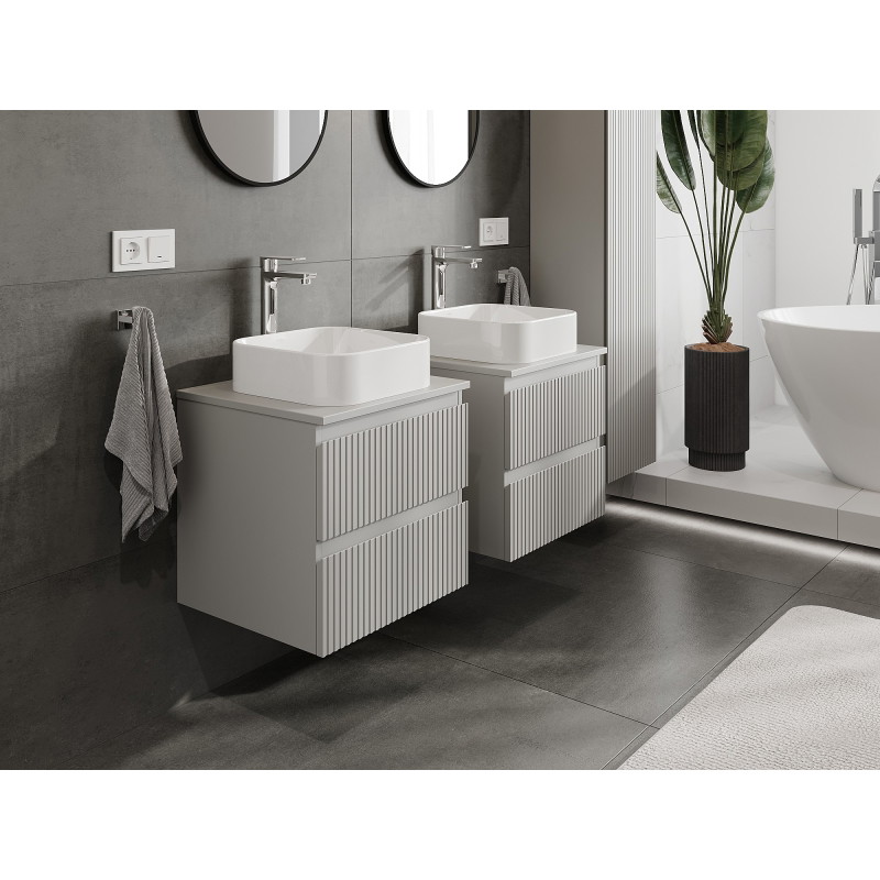 Mexen Rivel 50 cm Undersink Bathroom Cabinet with Countertop, 2 Drawers, Fluted, Matte Gray - 91A20-05047-2-BFFC62