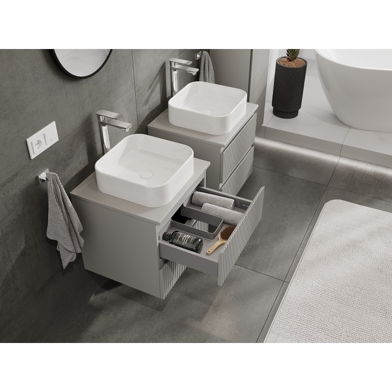 Mexen Rivel bathroom cabinet under sink 50 cm with countertop, 2 drawers, grooved, matte grey - 91A20-05047-2-BFFC62