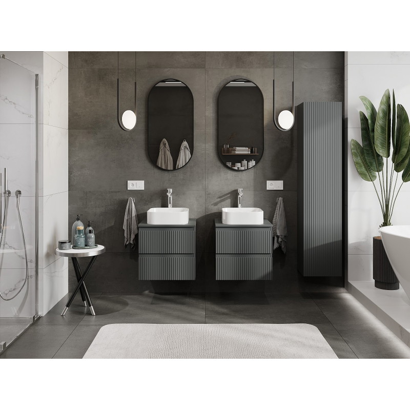 Mexen Rivel bathroom cabinet for washbasin 50 cm with countertop, 2 drawers, grooved, matte graphite - 91A20-05047-2-BFFC66