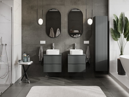 Mexen Rivel bathroom cabinet for washbasin 50 cm with countertop, 2 drawers, grooved, matte graphite - 91A20-05047-2-BFFC66