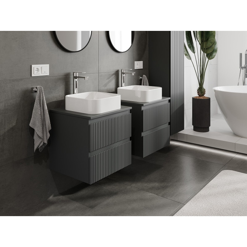 Mexen Rivel bathroom cabinet for washbasin 50 cm with countertop, 2 drawers, grooved, matte graphite - 91A20-05047-2-BFFC66
