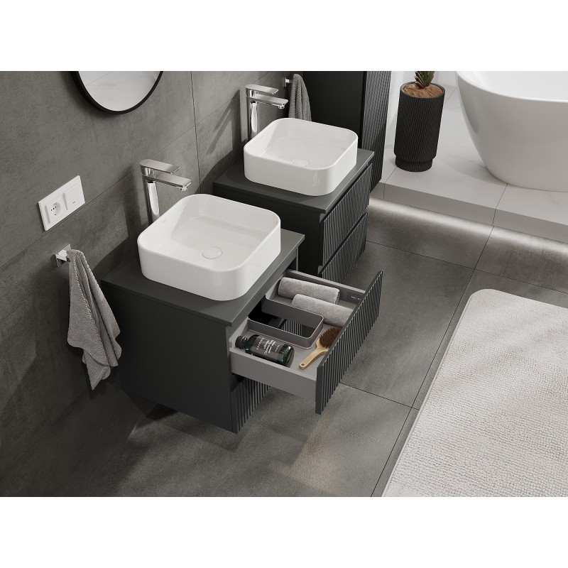 Mexen Rivel bathroom cabinet for washbasin 50 cm with countertop, 2 drawers, grooved, matte graphite - 91A20-05047-2-BFFC66