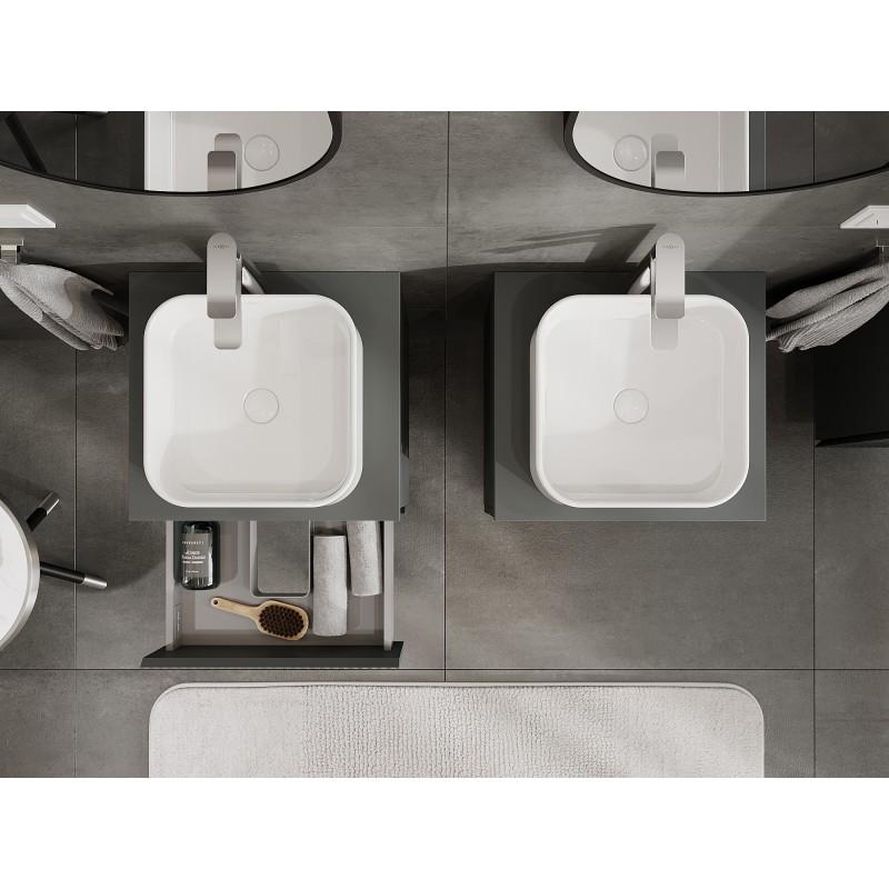 Mexen Rivel bathroom cabinet for washbasin 50 cm with countertop, 2 drawers, grooved, matte graphite - 91A20-05047-2-BFFC66