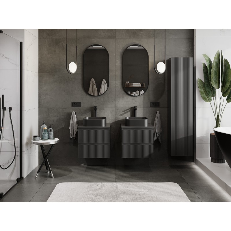 Mexen Rivel bathroom cabinet 50 cm with countertop, 2 drawers, grooved, black matte - 91A20-05047-2-BFFC71