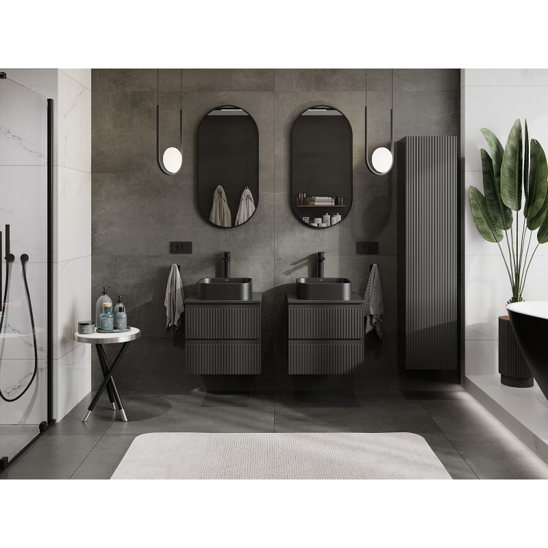 Mexen Rivel bathroom vanity cabinet 50 cm with countertop, 2 drawers, grooved, matte black - 91A20-05047-2-BFFC71