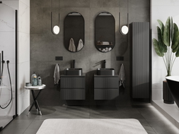 Mexen Rivel bathroom vanity cabinet 50 cm with countertop, 2 drawers, grooved, matte black - 91A20-05047-2-BFFC71