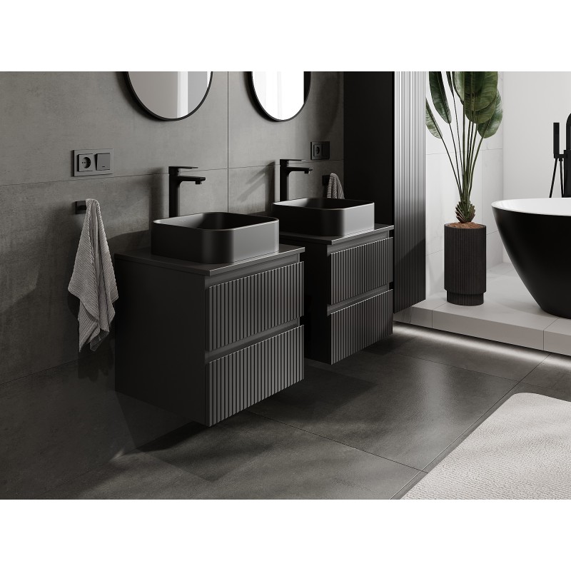 Mexen Rivel bathroom cabinet 50 cm with countertop, 2 drawers, grooved, black matte - 91A20-05047-2-BFFC71