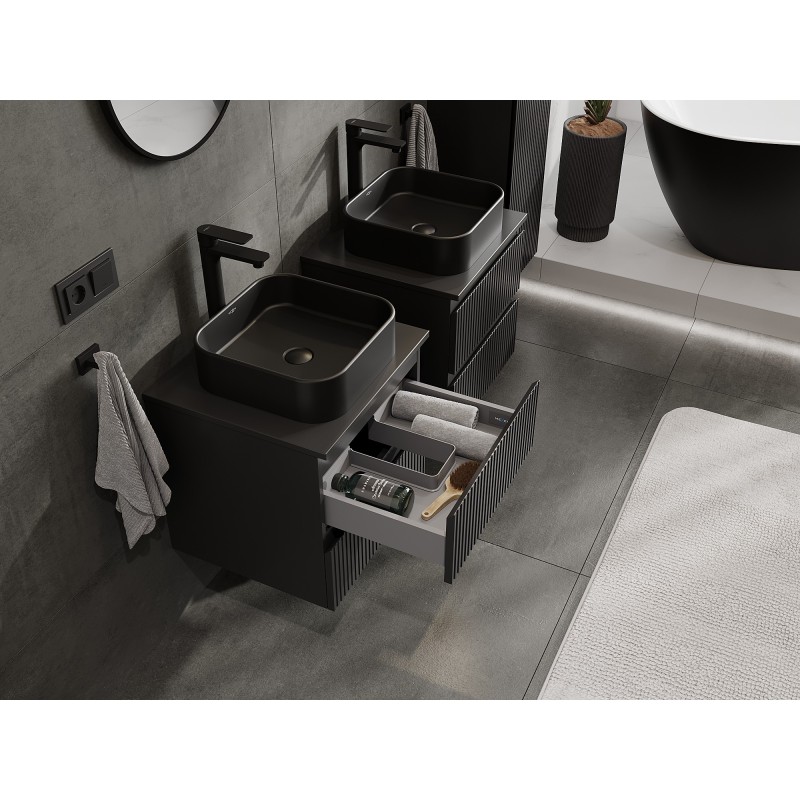 Mexen Rivel bathroom cabinet 50 cm with countertop, 2 drawers, grooved, black matte - 91A20-05047-2-BFFC71