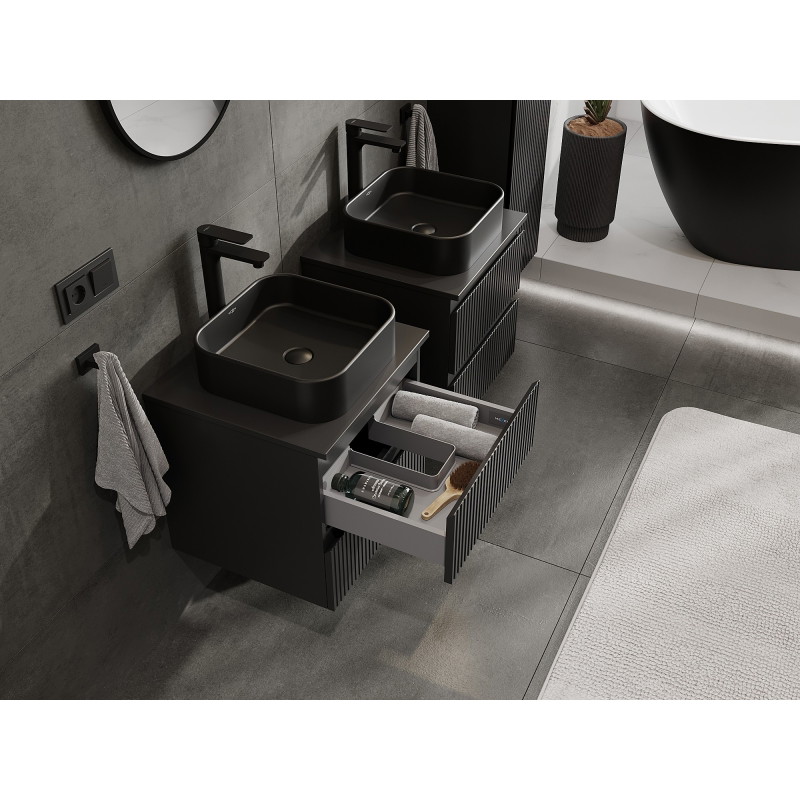 Mexen Rivel bathroom vanity cabinet 50 cm with countertop, 2 drawers, grooved, matte black - 91A20-05047-2-BFFC71