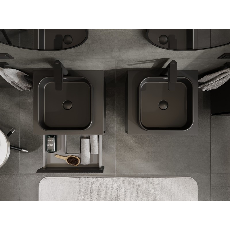 Mexen Rivel bathroom cabinet 50 cm with countertop, 2 drawers, grooved, black matte - 91A20-05047-2-BFFC71