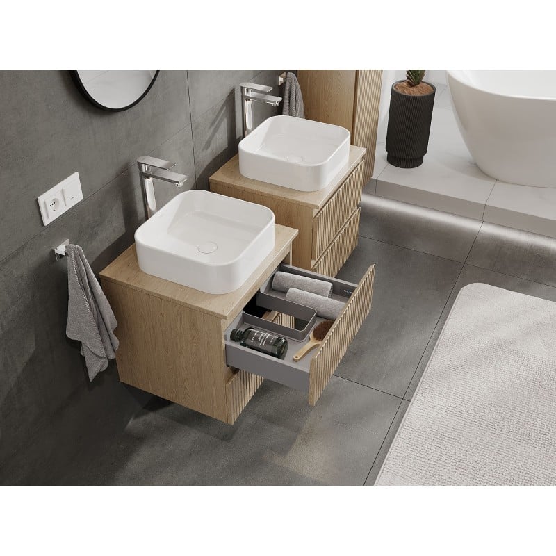 Mexen Rivel 50 cm Bathroom Cabinet with Countertop, 2 Drawers, Grooved, Oak - 91A20-05047-2-BFFC81
