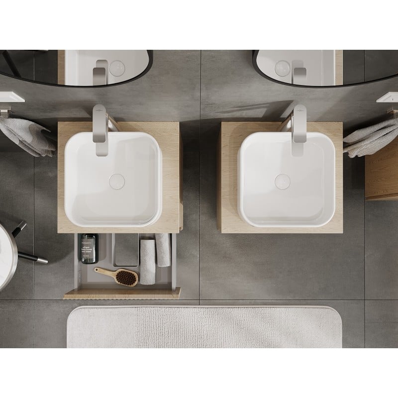 Mexen Rivel 50 cm Bathroom Cabinet with Countertop, 2 Drawers, Grooved, Oak - 91A20-05047-2-BFFC81