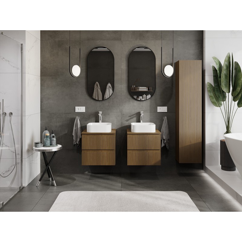 Mexen Rivel bathroom cabinet under-sink 50 cm with counter, 2 drawers, grooved, walnut - 91A20-05047-2-BFFC86