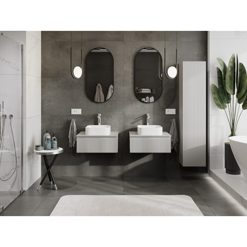Mexen Rivel 60 cm Bathroom Vanity Cabinet with Countertop, 1 Drawer, Grooved, Matte Gray - 91A20-06023-1-BFC62