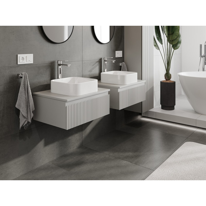 Mexen Rivel 60 cm Bathroom Vanity Cabinet with Countertop, 1 Drawer, Grooved, Matte Gray - 91A20-06023-1-BFC62