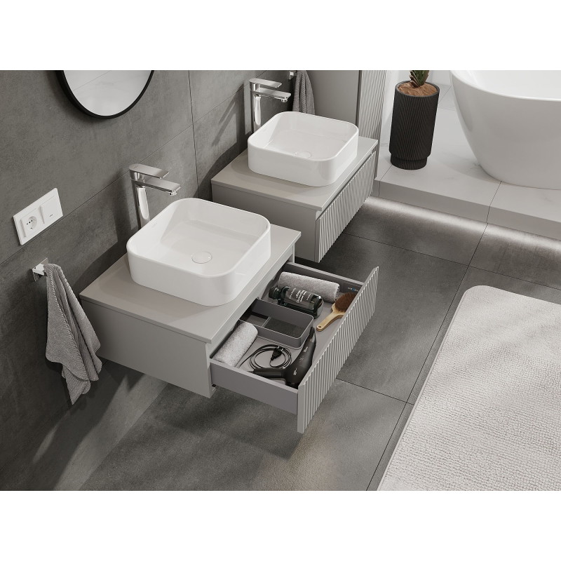 Mexen Rivel 60 cm Bathroom Vanity Cabinet with Countertop, 1 Drawer, Grooved, Matte Gray - 91A20-06023-1-BFC62