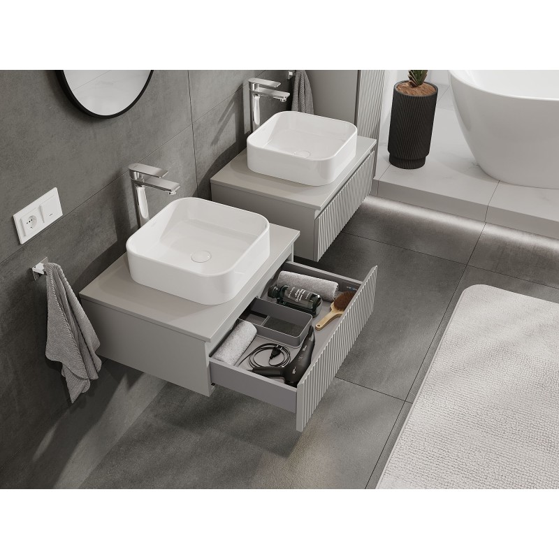 Mexen Rivel bathroom cabinet for washbasin 60 cm with countertop, 1 drawer, fluted, matte grey - 91A20-06023-1-BFC62