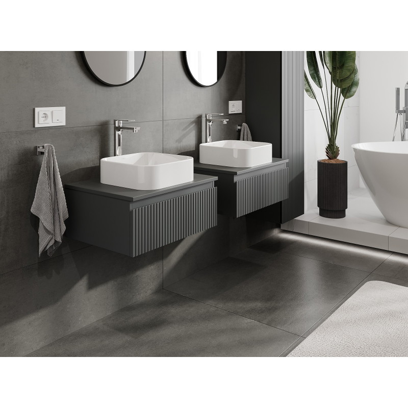 Mexen Rivel 60 cm bathroom vanity cabinet with countertop, 1 drawer, grooved, matte graphite - 91A20-06023-1-BFC66