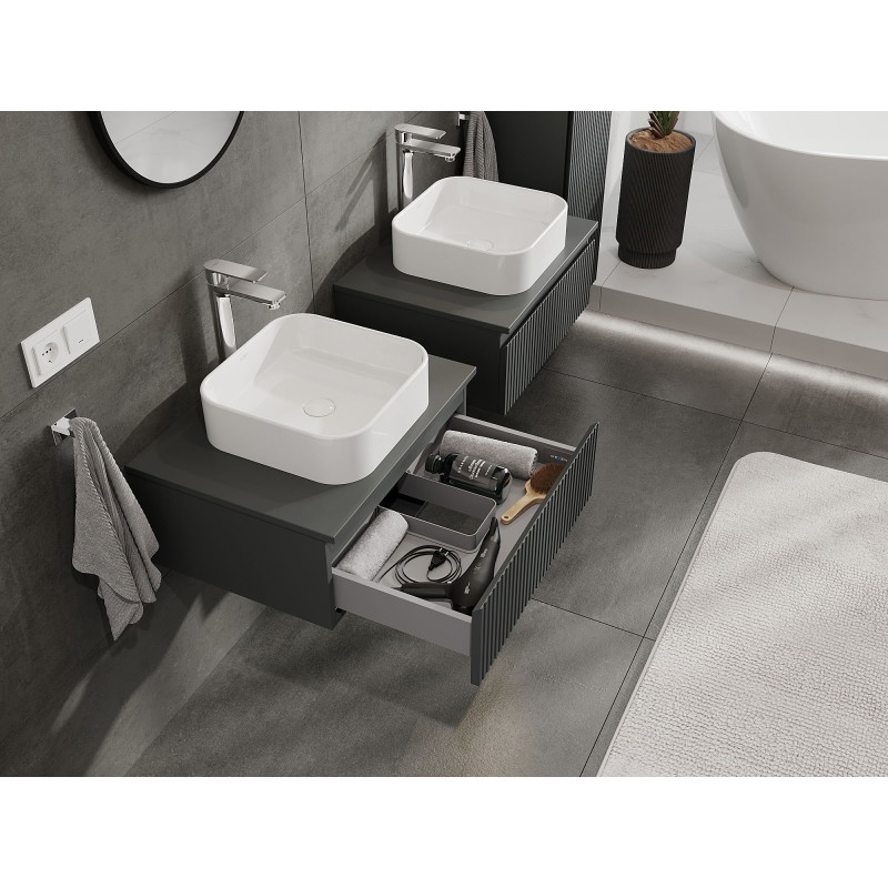 Mexen Rivel 60 cm bathroom vanity cabinet with countertop, 1 drawer, grooved, matte graphite - 91A20-06023-1-BFC66